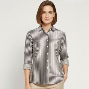 Talbots Womens Wrinkle Resistant Top Cotton Button Up Academia White Gray 14P